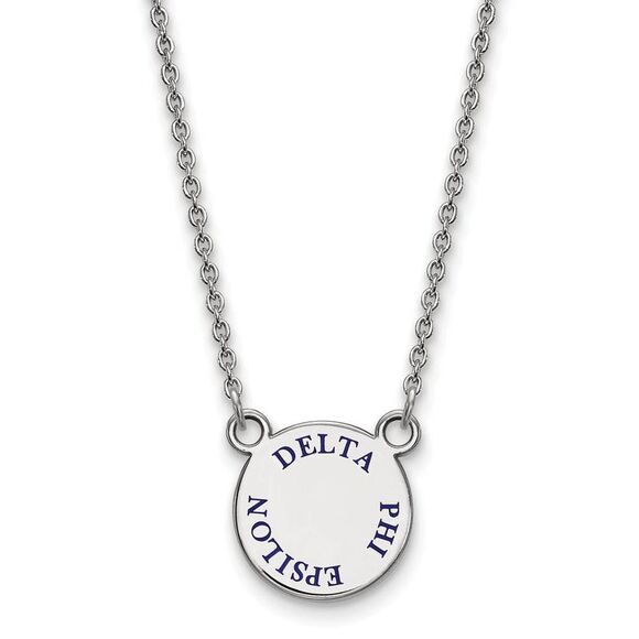 Sterling Silver Delta Phi Epsilon Small Blue Enamel Necklace - Picture 1 of 5